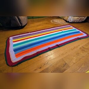 Handmade Rainbow Striped Crochet Afghan Blanket Throw - Vibrant & Cozy Vintage